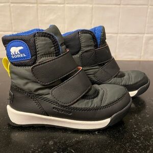 Sorel Winter boots — black, gray, blue — toddler size 10.